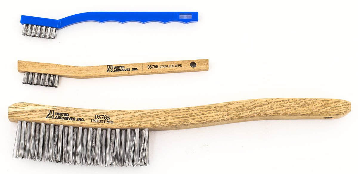Small Brass Scratch Brush - 7 1/4 with Wooden Handle.